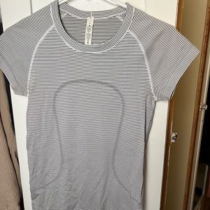 Black and White striped Swiftly Tech Short Sleve